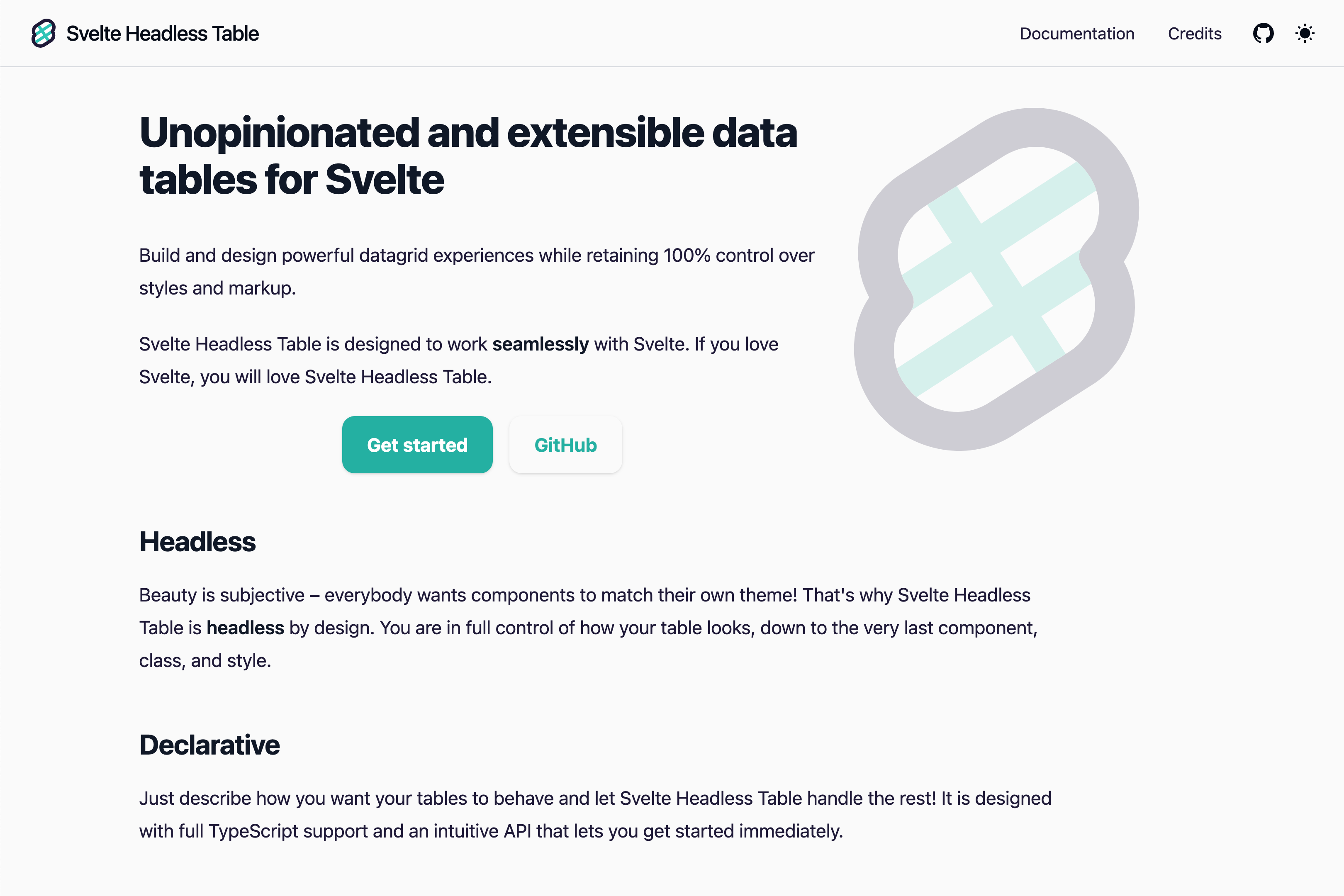 a screenshot of the documentation page for Svelte Headless Table