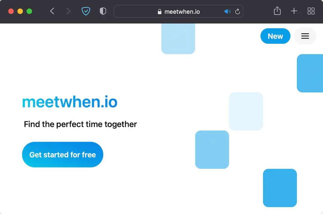 a screenshot of the homepage for a scheduling application I built called meetwhen