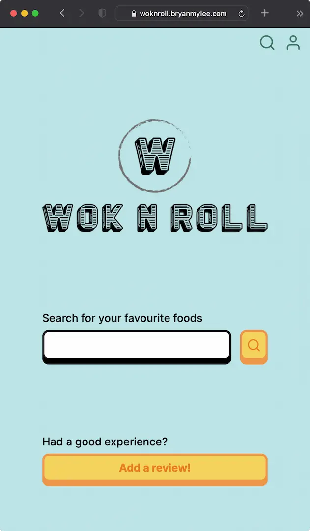 a screenshot of the homepage for a food search engine I built called Wok N Roll